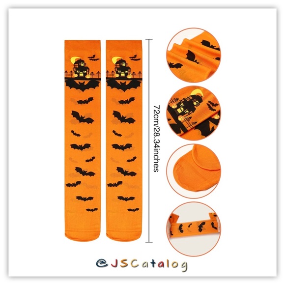 🎃 Bats Print Halloween Cosplay ThighHighs Stockings Socks OSFM 🎃 - Picture 4 of 4